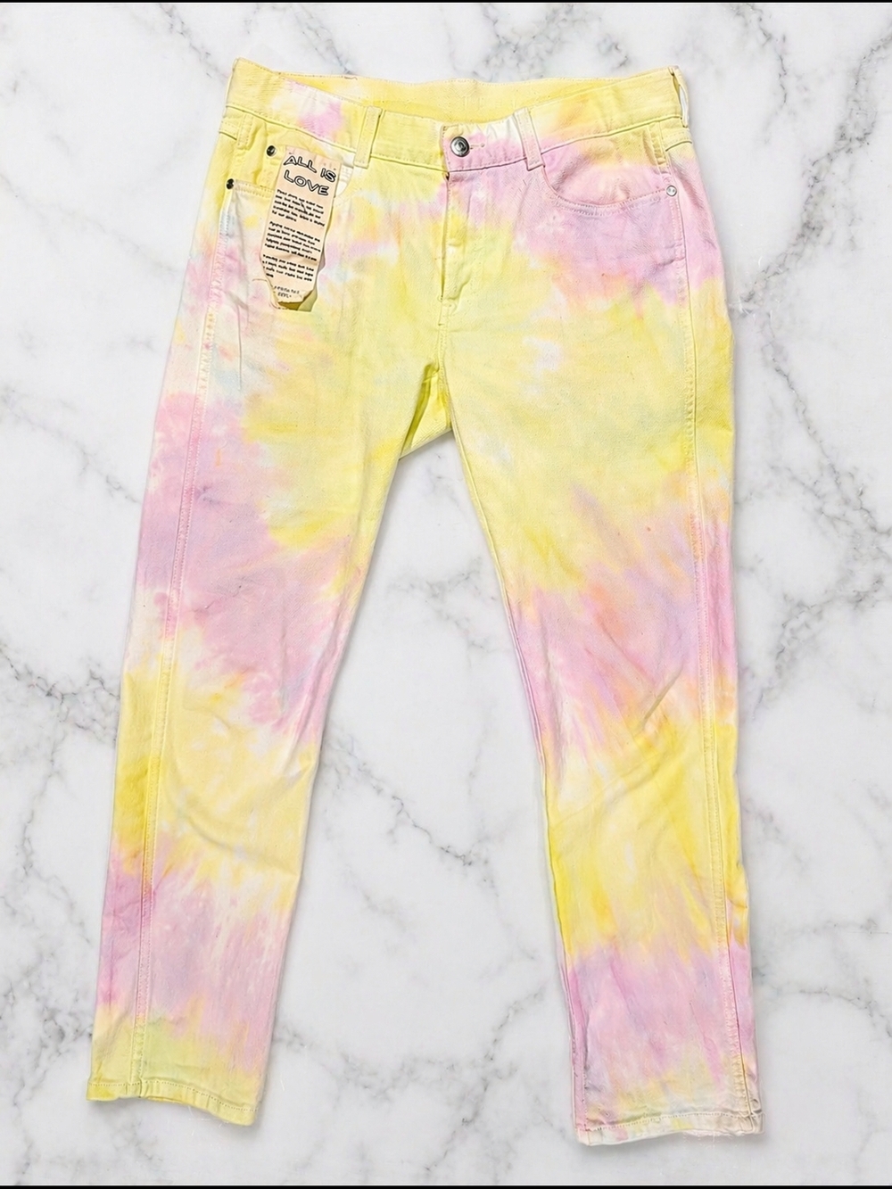 Stella McCartney Tie Dye Jeans Pastel Yellow Pink Size 27 US 4 Made in Italy